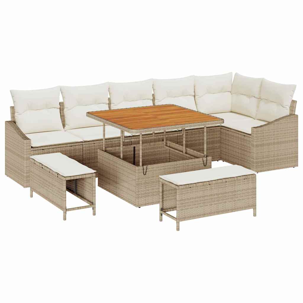 Conjunto de Sofá de Jardim 9 pcs Bege Rattan Sintético
