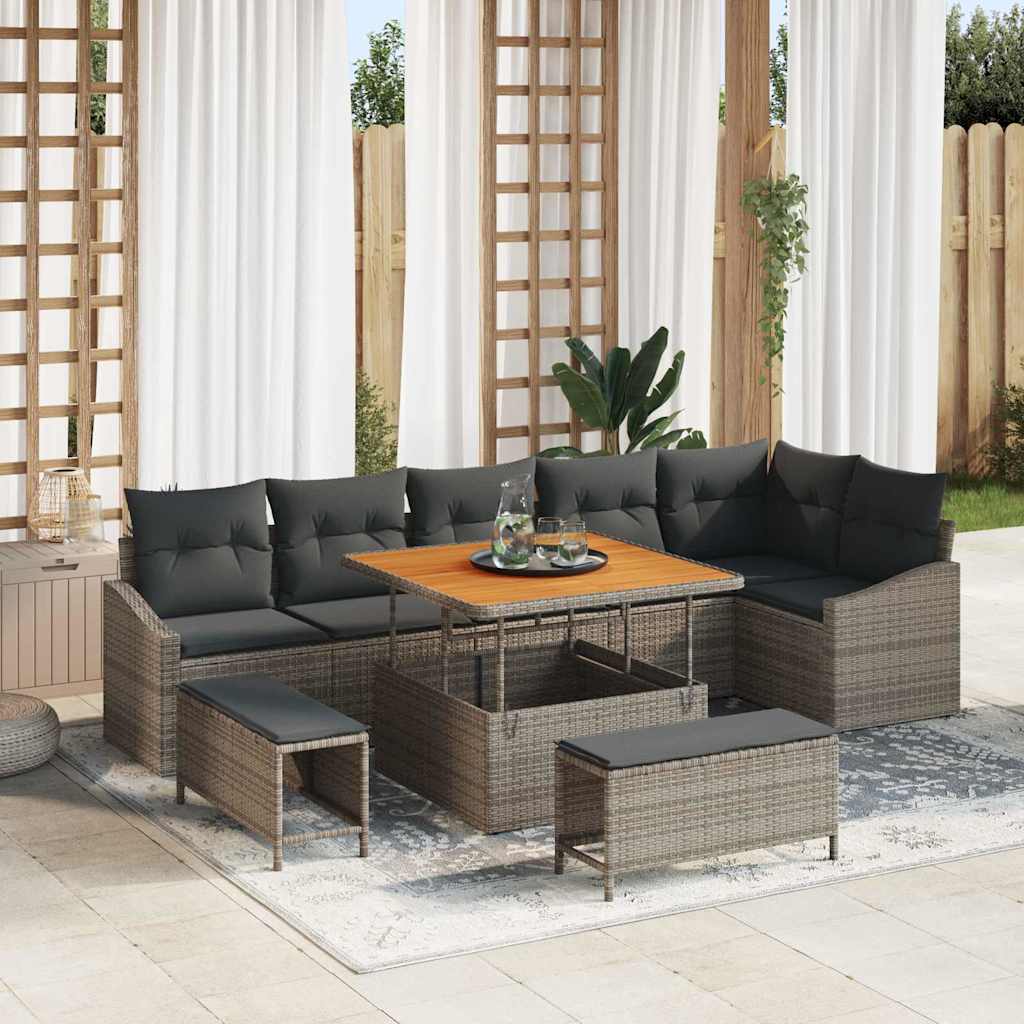 Conjunto de Sofá de Jardim 9 pcs Cinzeto Rattan Sintético