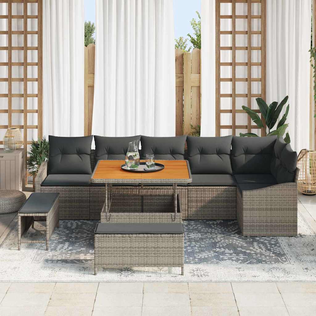 Conjunto de Sofá de Jardim 9 pcs Cinzeto Rattan Sintético