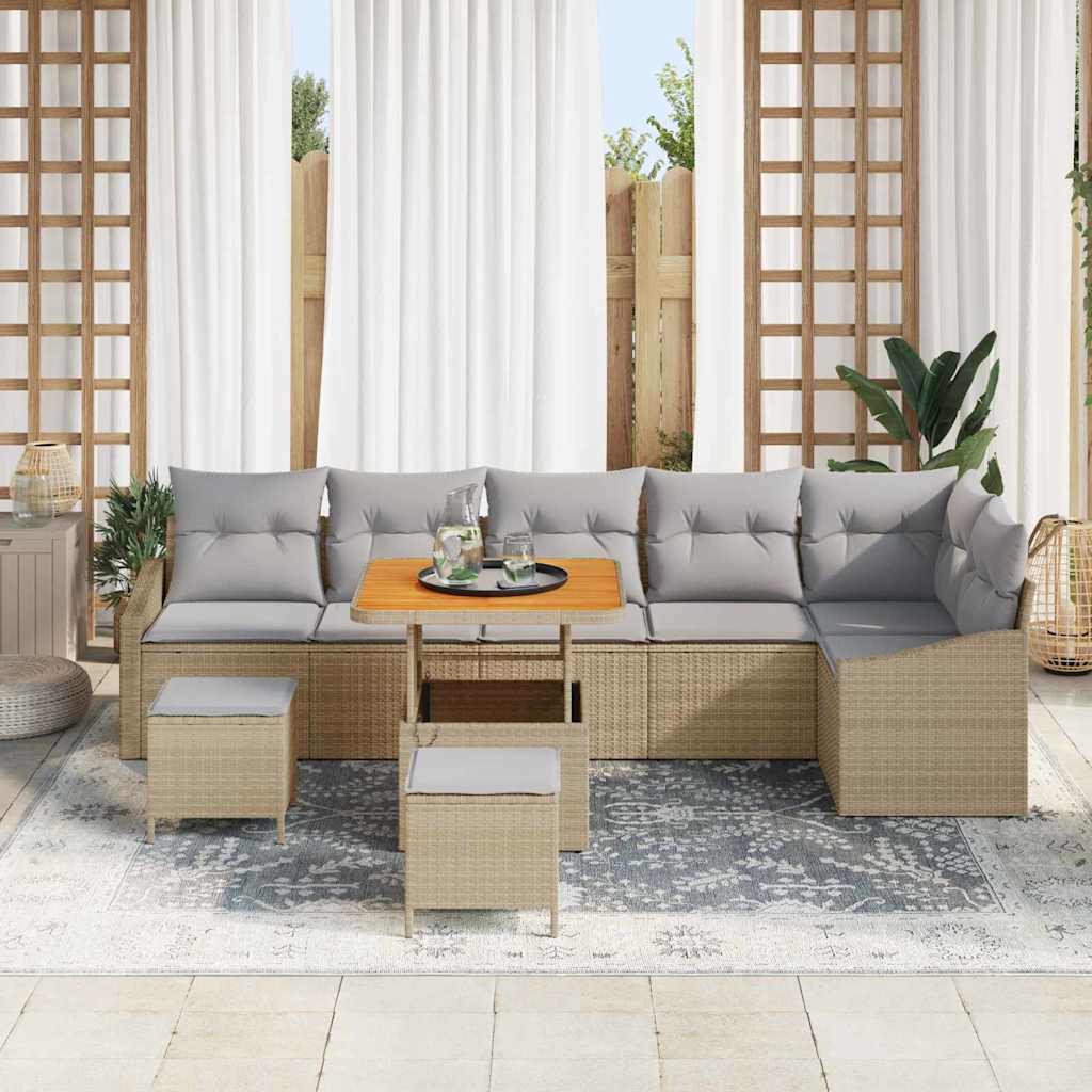 Conjunto de Sofá de Jardim 9 pcs Bege Rattan Sintético