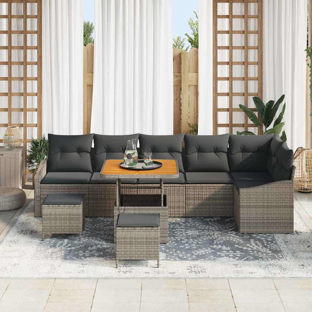 Conjunto de Sofá de Jardim 9 pcs Cinzeto Rattan Sintético