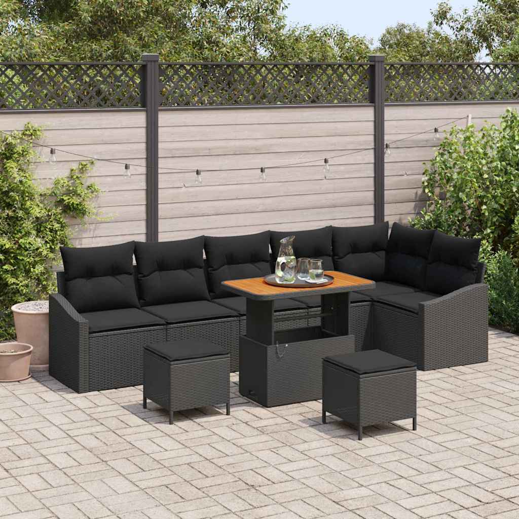Conjunto de Sofá de Jardim 9 pcs Preto Rattan Sintético