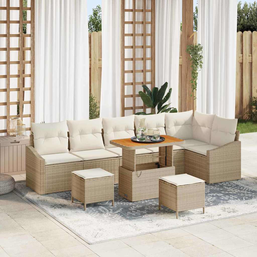 Conjunto de Sofá de Jardim 9 pcs Bege Rattan Sintético