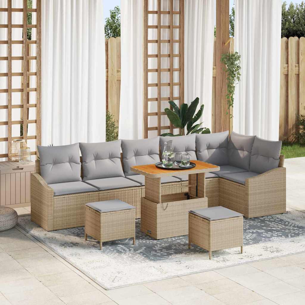 Conjunto de Sofá de Jardim 9 pcs Bege Rattan Sintético