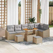 Conjunto de Sofá de Jardim 9 pcs Bege Rattan Sintético