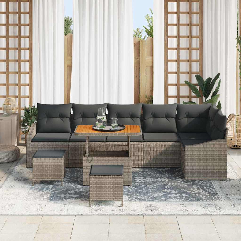 Conjunto de Sofá de Jardim 9 pcs Cinzeto Rattan Sintético