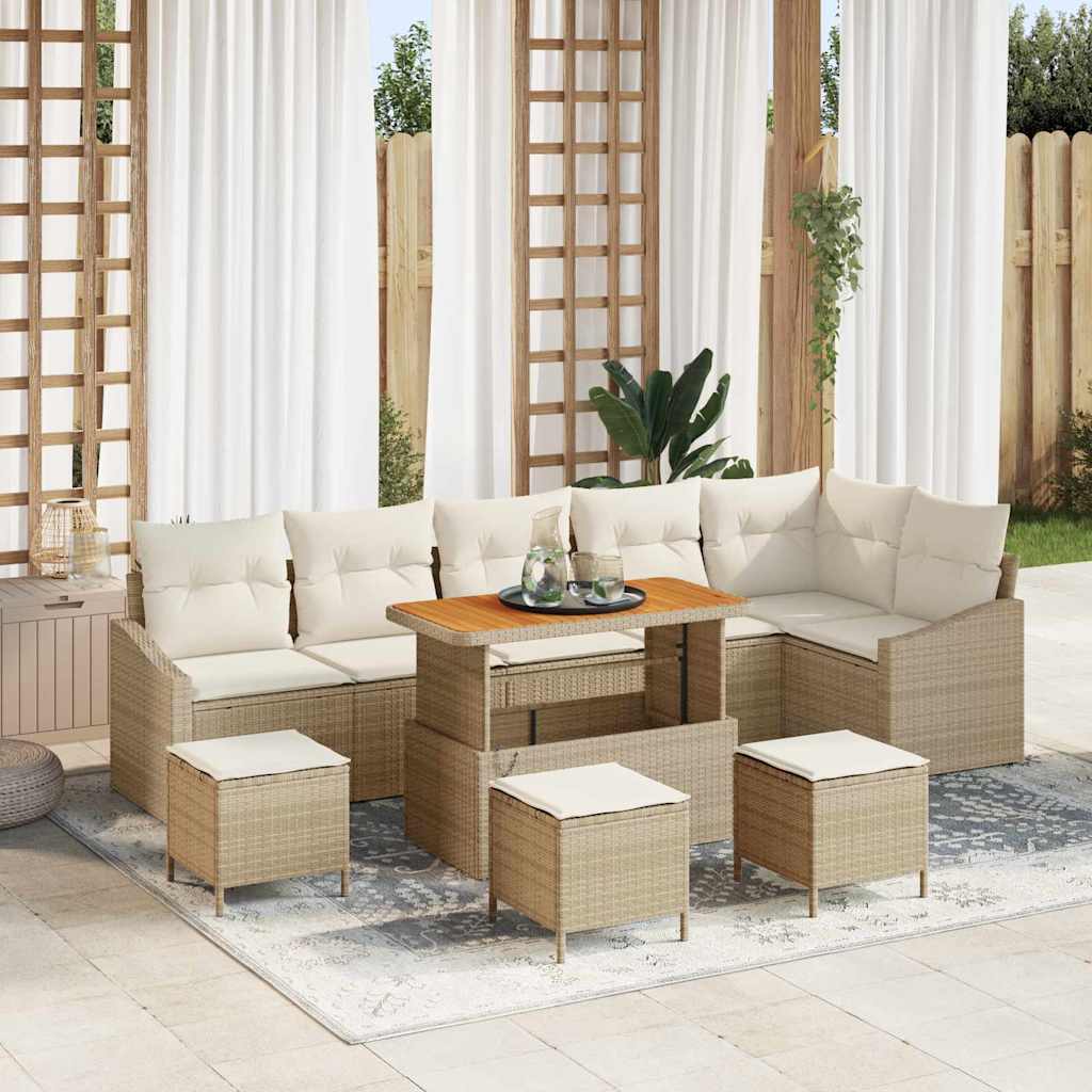 Conjunto de Sofá de Jardim 10 pcs Bege Rattan Sintético