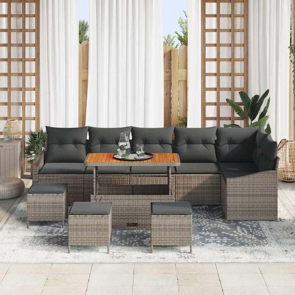 Conjunto de Sofá de Jardim 10 pcs Cinzeto Rattan Sintético