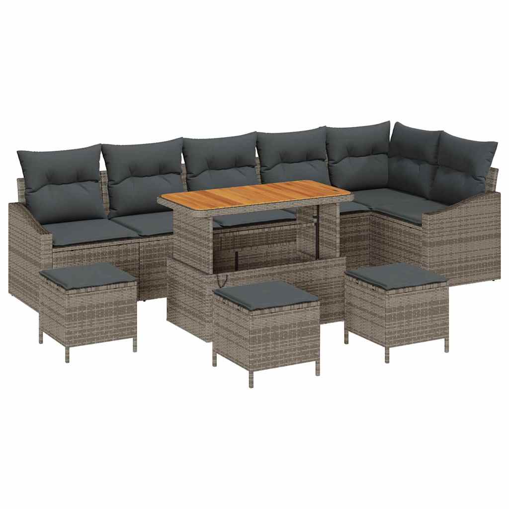 Conjunto de Sofá de Jardim 10 pcs Cinzeto Rattan Sintético
