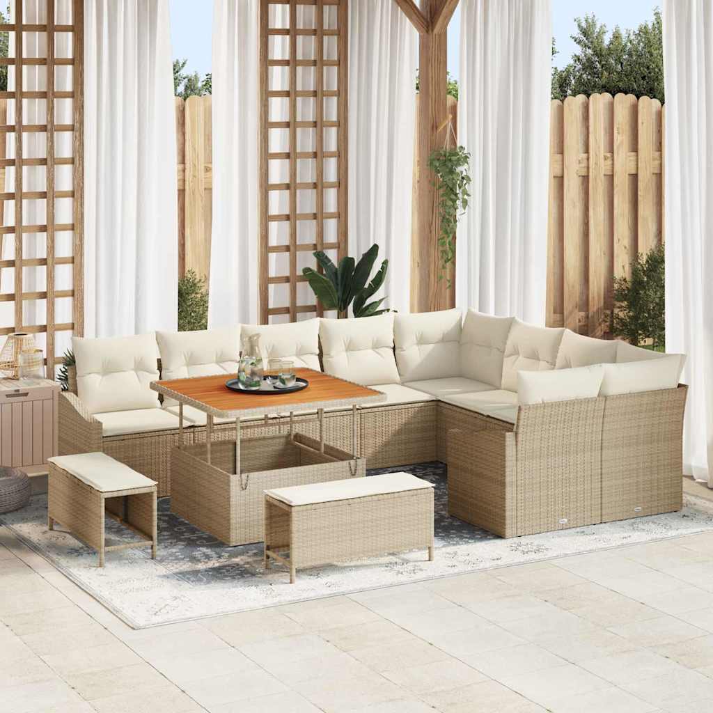 Conjunto de Sofá de Jardim 12 pcs Bege Rattan Sintético