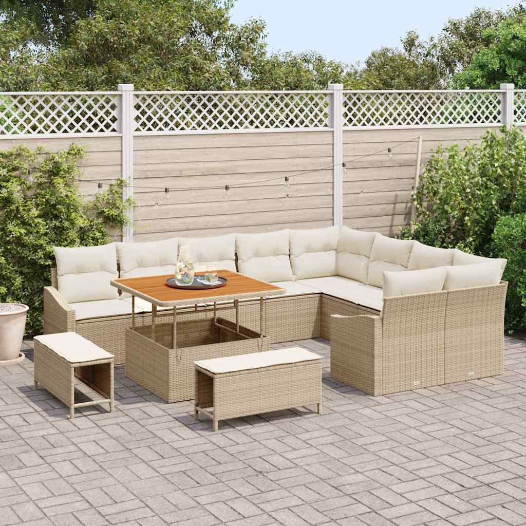 Conjunto de Sofá de Jardim 12 pcs Bege Rattan Sintético