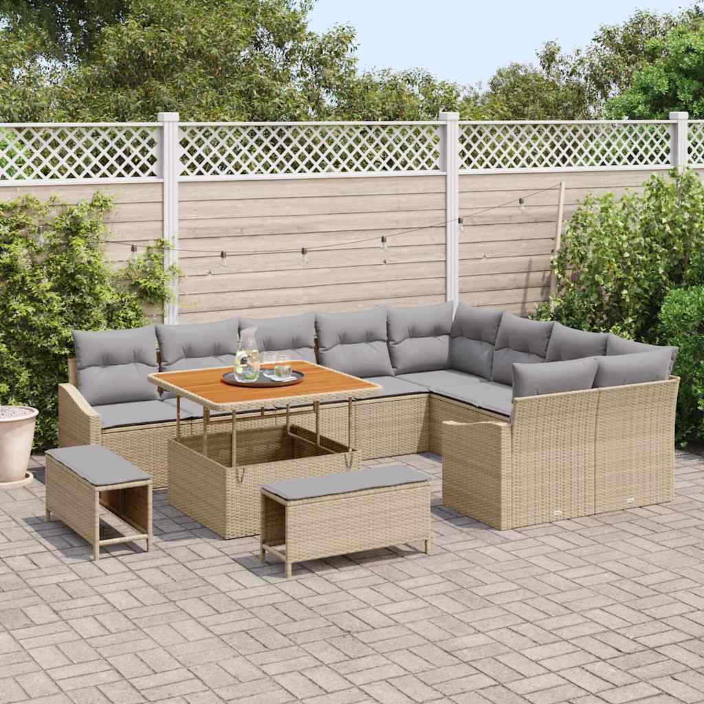 Conjunto de Sofá de Jardim 12 pcs Bege Rattan Sintético