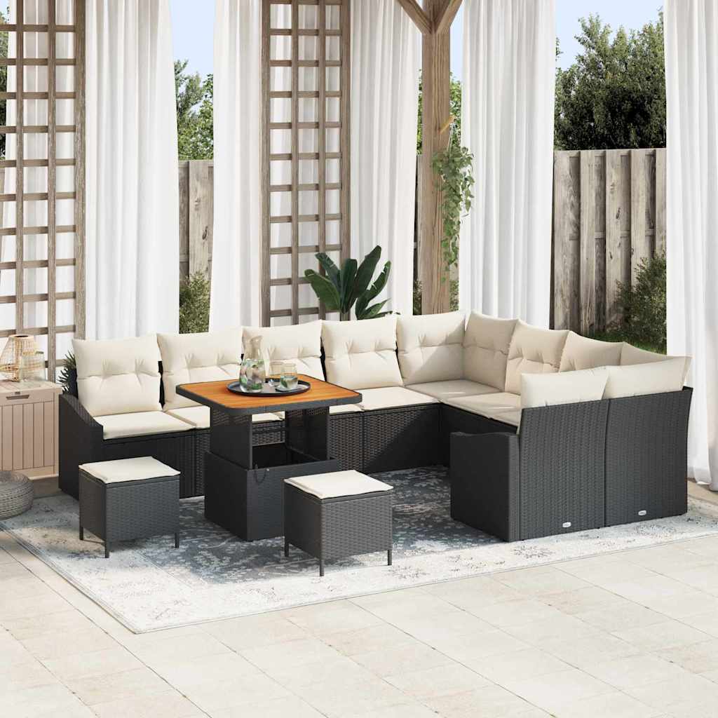 Conjunto de Sofá de Jardim 12 pcs Preto Rattan Sintético