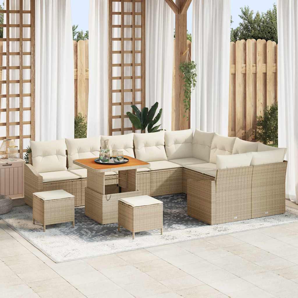 Conjunto de Sofá de Jardim 12 pcs Bege Rattan Sintético