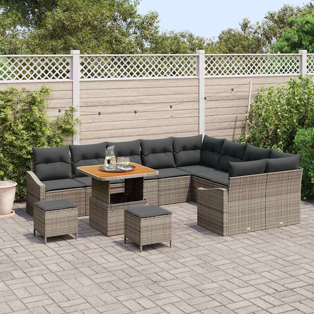 Conjunto de Sofá de Jardim 12 pcs Cinzeto Rattan Sintético