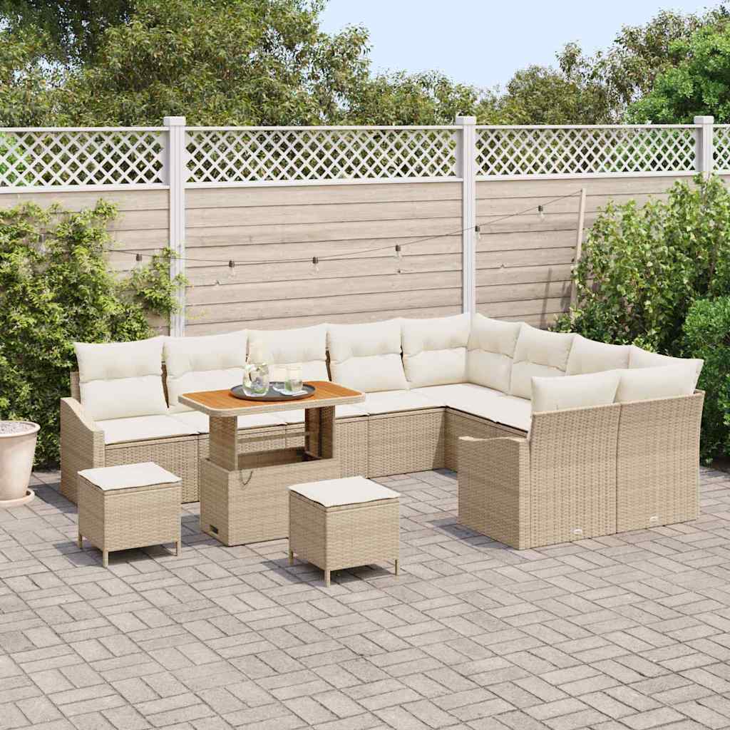 Conjunto de Sofá de Jardim 12 pcs Bege Rattan Sintético