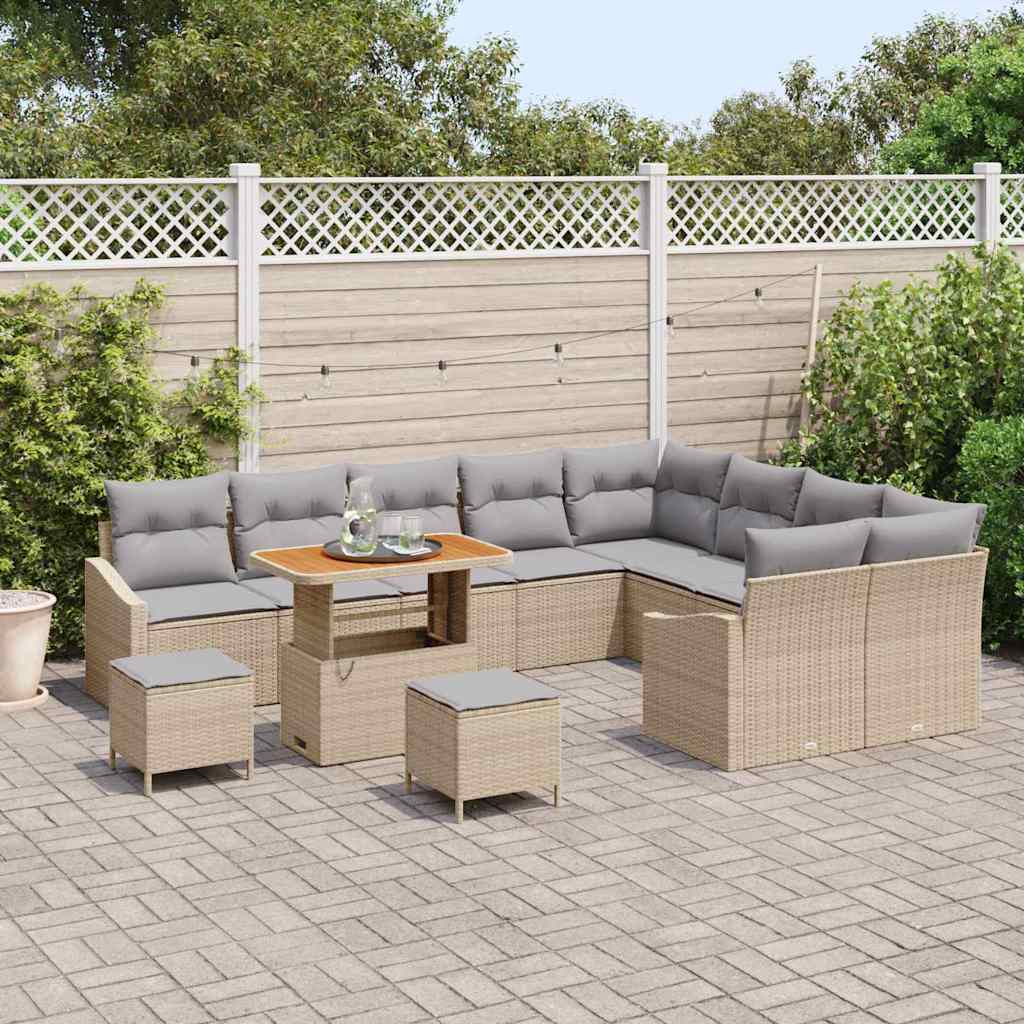 Conjunto de Sofá de Jardim 12 pcs Bege Rattan Sintético