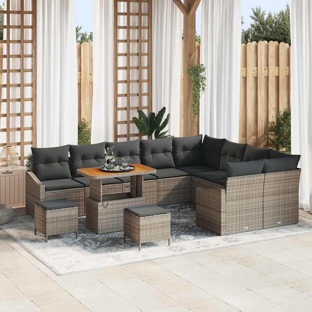 Conjunto de Sofá de Jardim 12 pcs Cinzeto Rattan Sintético