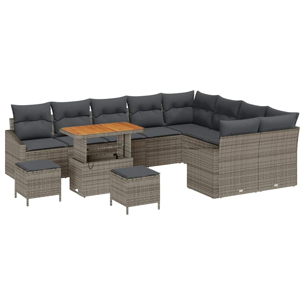 Conjunto de Sofá de Jardim 12 pcs Cinzeto Rattan Sintético