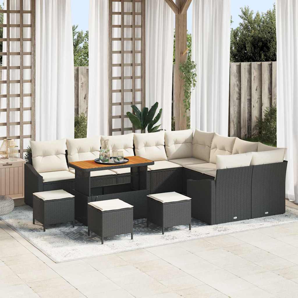 Conjunto de Sofá de Jardim 13 pcs Preto Rattan Sintético
