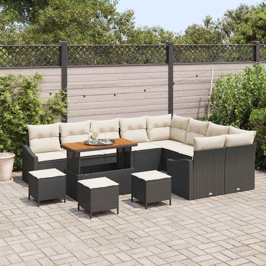 Conjunto de Sofá de Jardim 13 pcs Preto Rattan Sintético