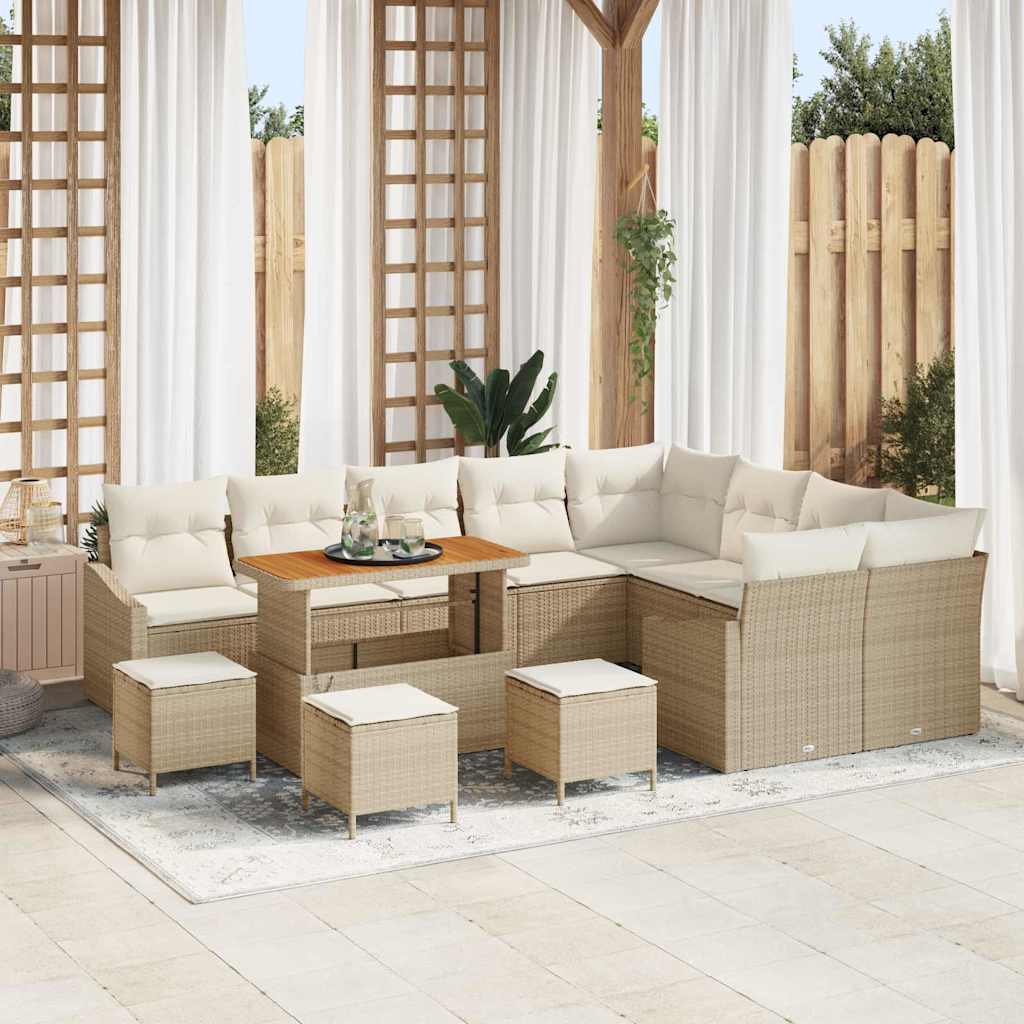 Conjunto de Sofá de Jardim 13 pcs Bege Rattan Sintético