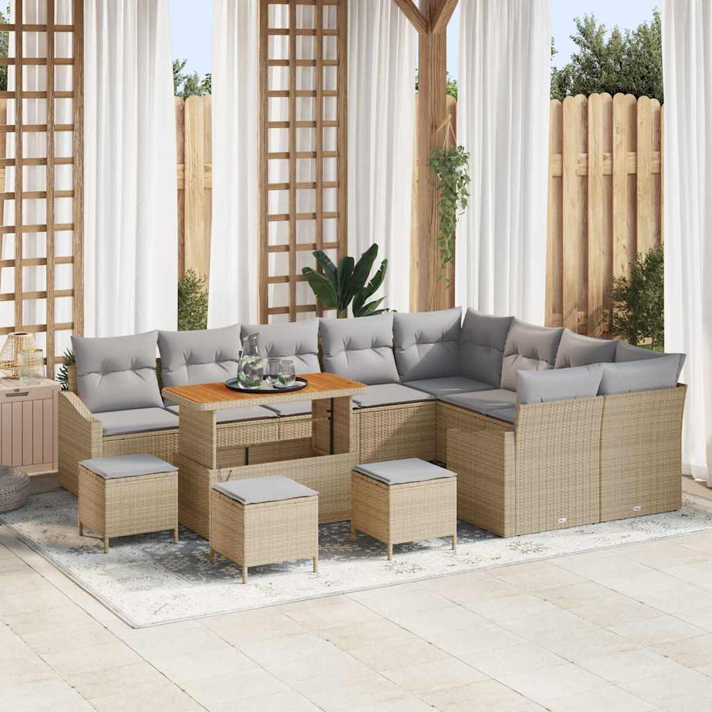 Conjunto de Sofá de Jardim 13 pcs Bege Rattan Sintético