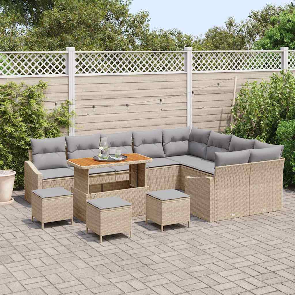 Conjunto de Sofá de Jardim 13 pcs Bege Rattan Sintético