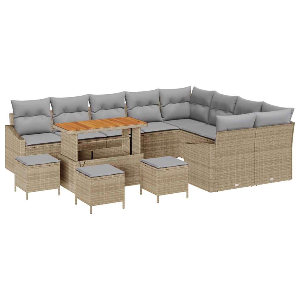 Conjunto de Sofá de Jardim 13 pcs Bege Rattan Sintético