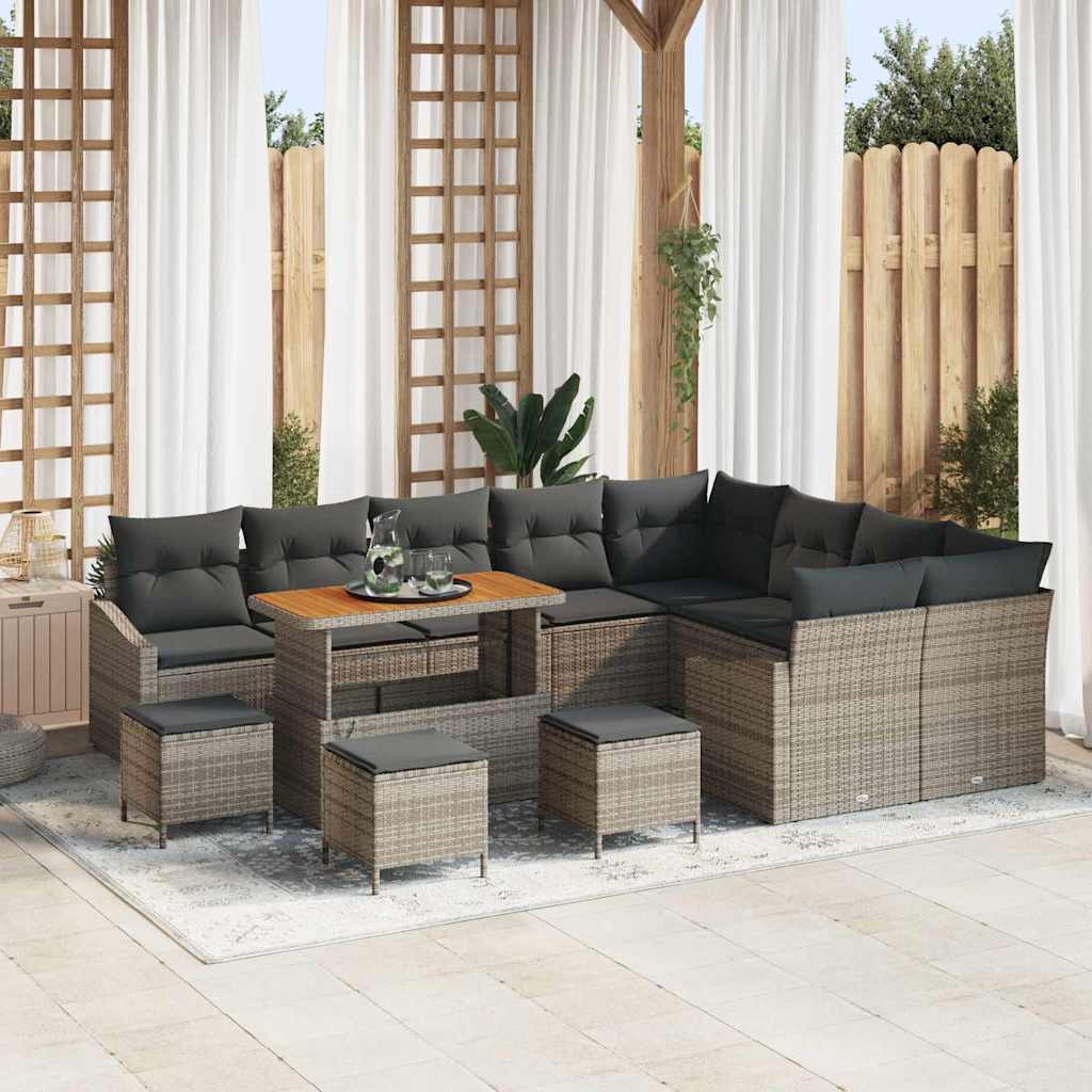 Conjunto de Sofá de Jardim 13 pcs Cinzeto Rattan Sintético
