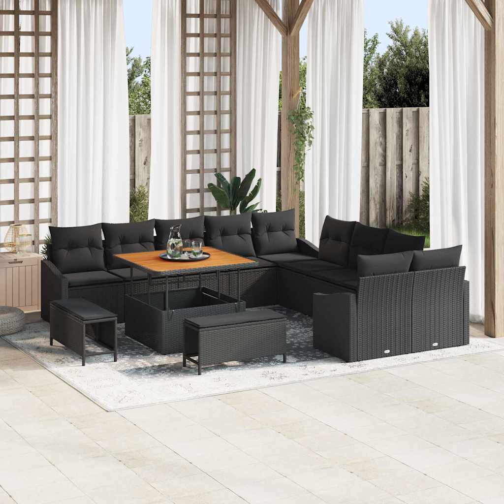 Conjunto de Sofá de Jardim 13 pcs Preto Rattan Sintético