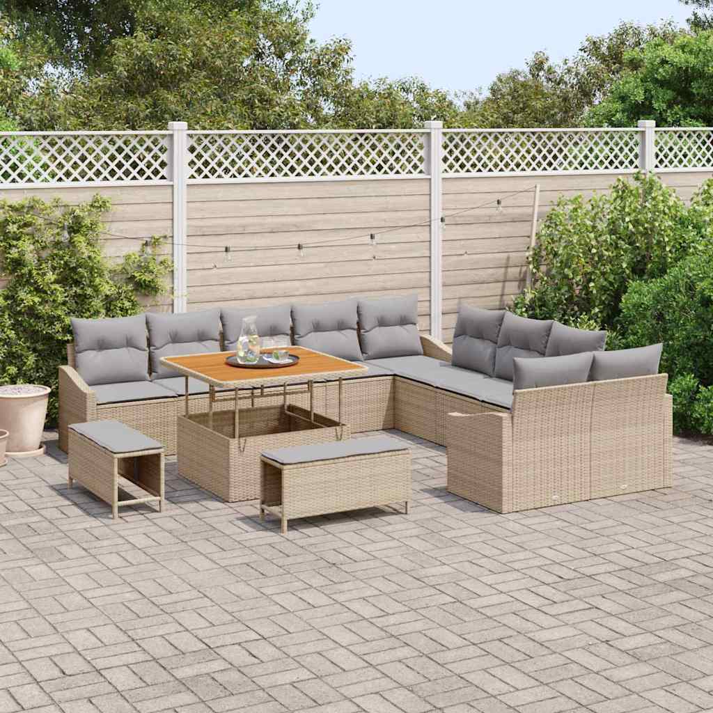 Conjunto de Sofá de Jardim 13 pcs Bege Rattan Sintético