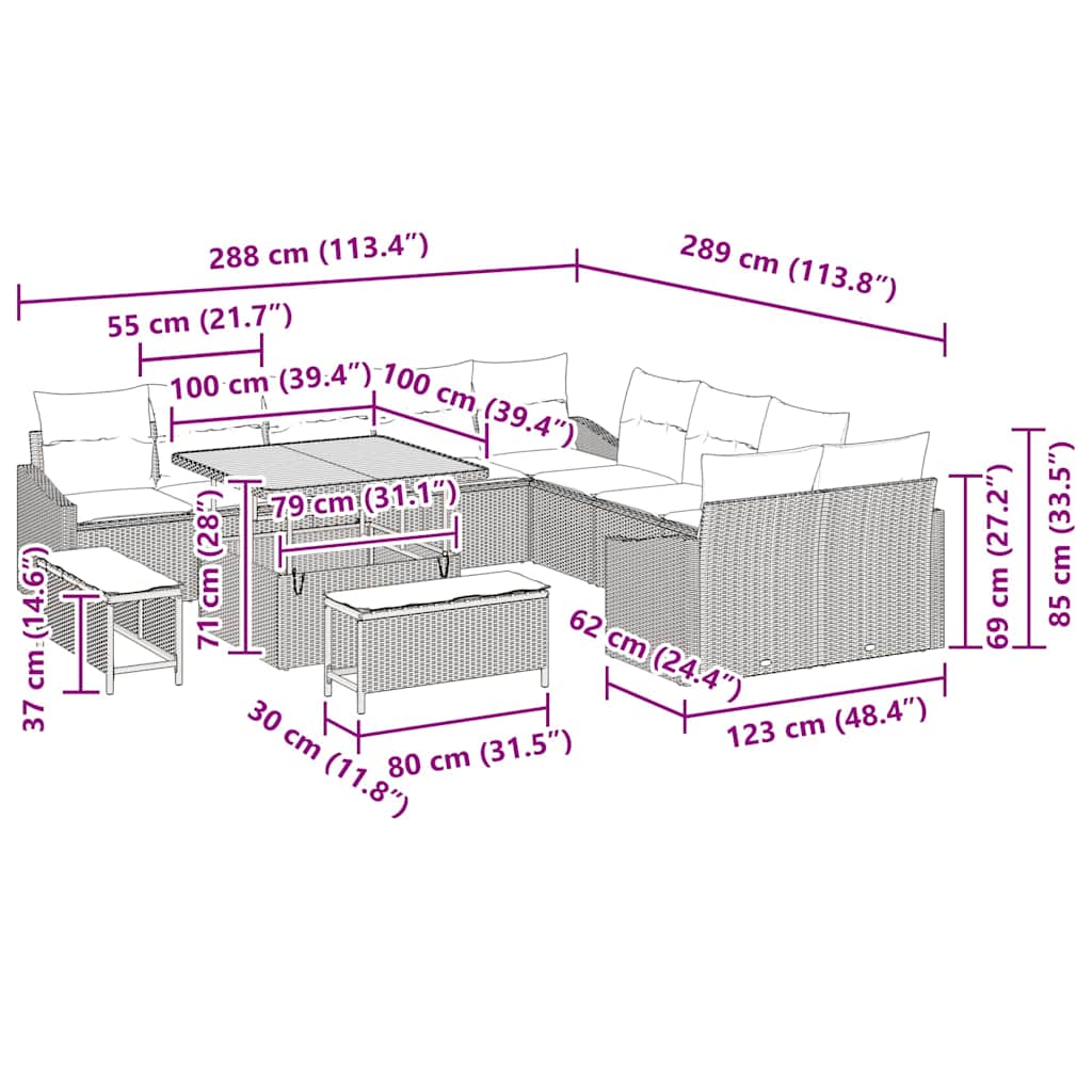 Conjunto de Sofá de Jardim 13 pcs Bege Rattan Sintético