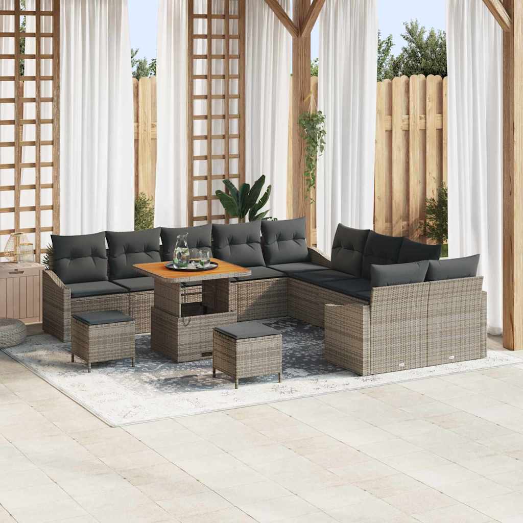 Conjunto de Sofá de Jardim 13 pcs Cinzeto Rattan Sintético