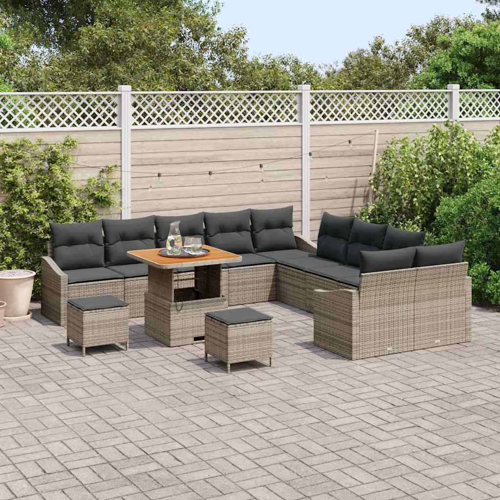 Conjunto de Sofá de Jardim 13 pcs Cinzeto Rattan Sintético
