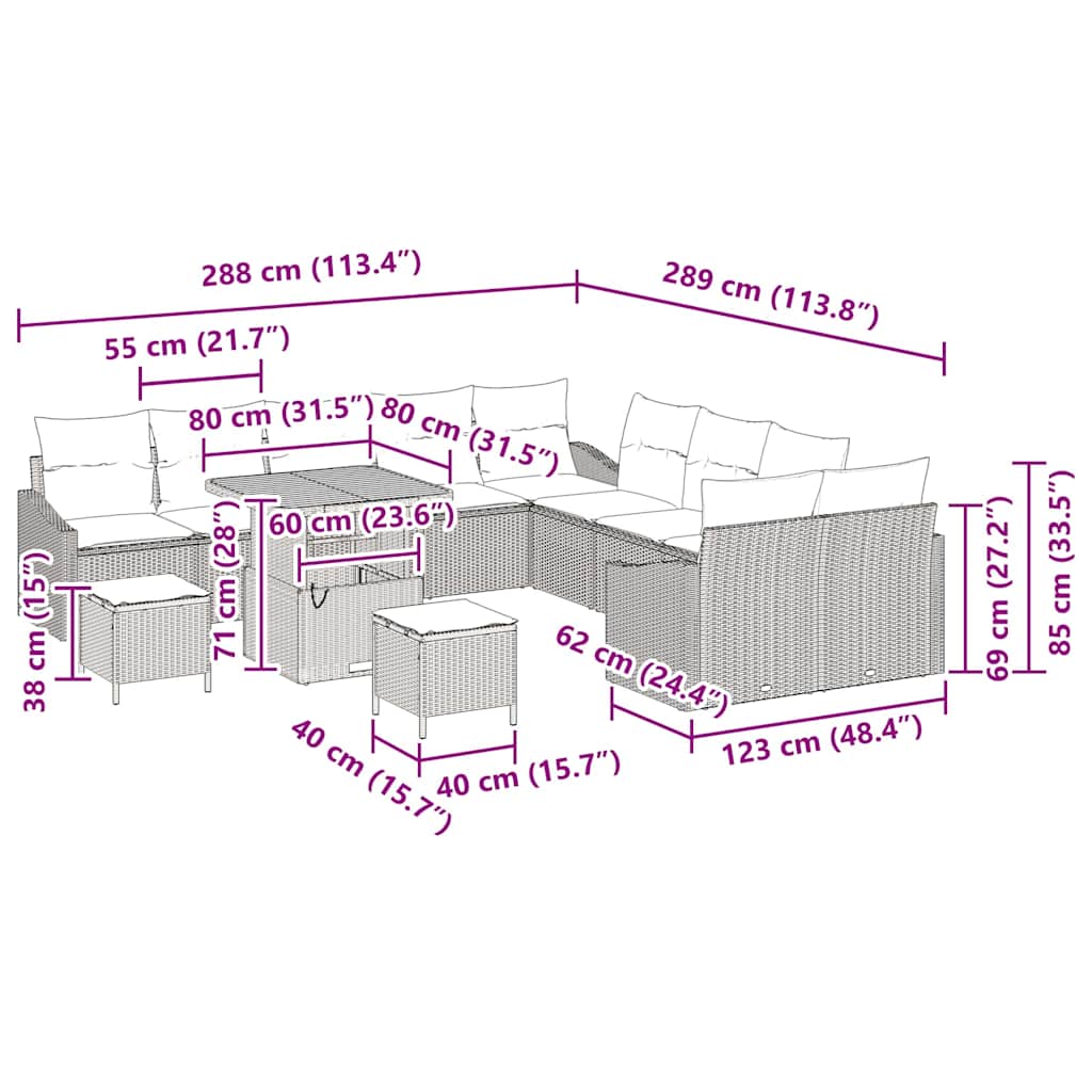 Conjunto de Sofá de Jardim 13 pcs Cinzeto Rattan Sintético
