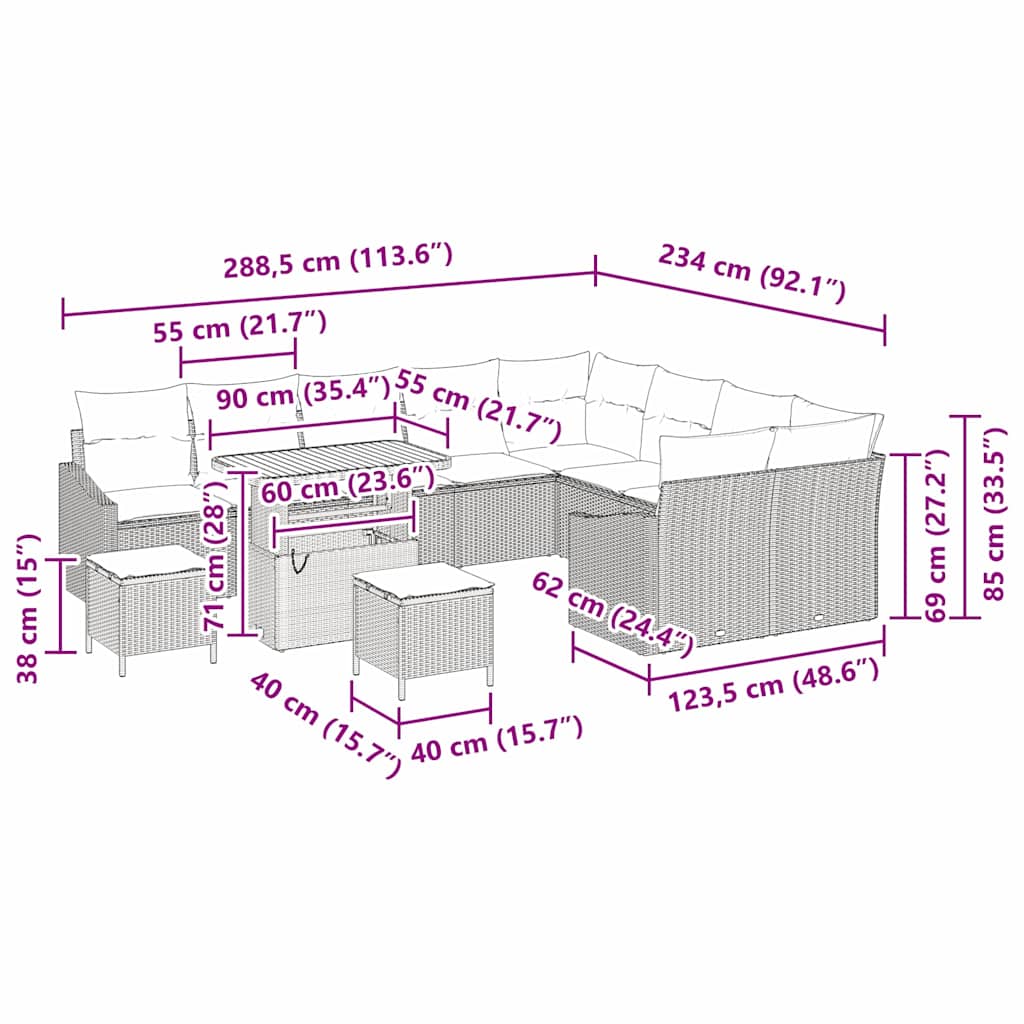Conjunto de Sofá de Jardim 13 pcs Bege Rattan Sintético
