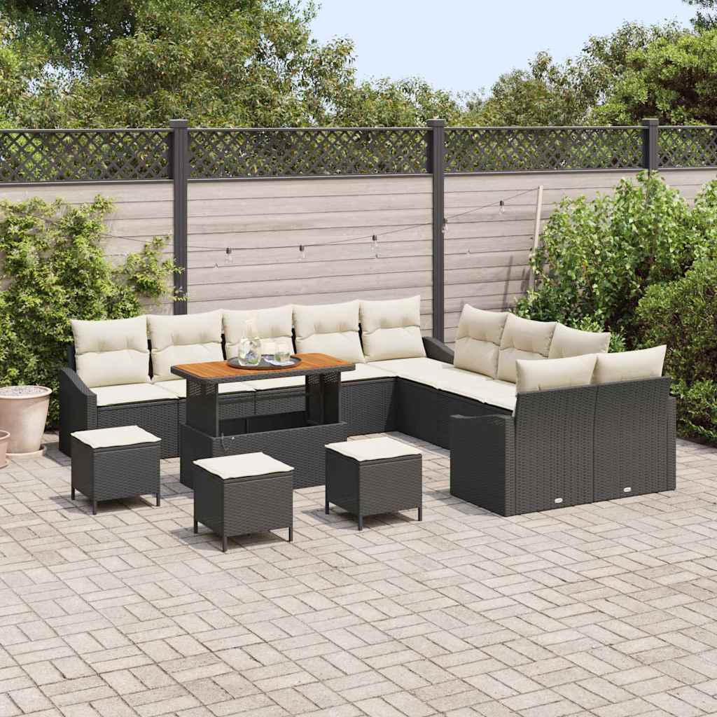 Conjunto de Sofá de Jardim 14 pcs Preto Rattan Sintético