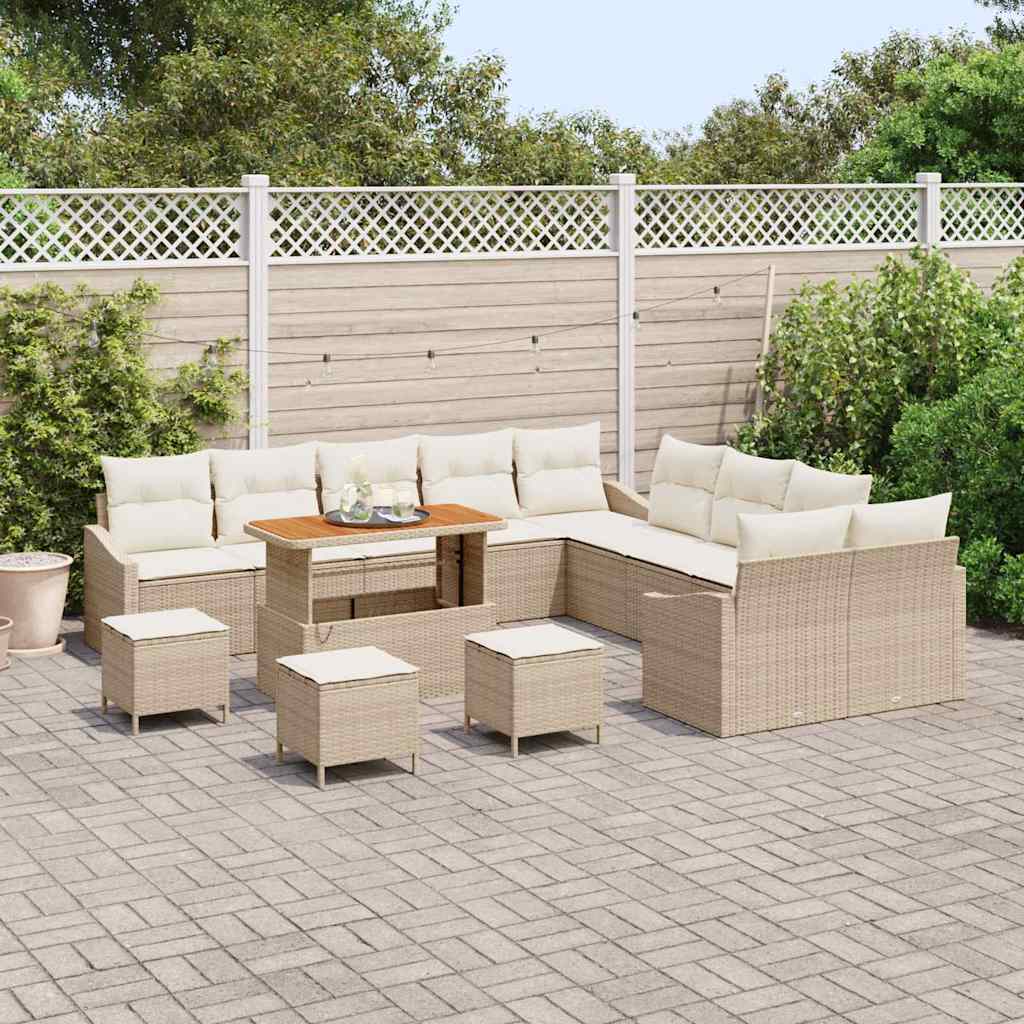 Conjunto de Sofá de Jardim 14 pcs Bege Rattan Sintético