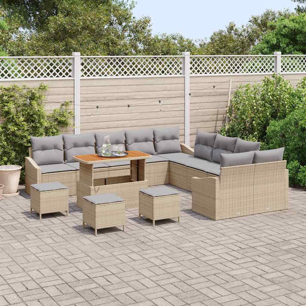Conjunto de Sofá de Jardim 14 pcs Bege Rattan Sintético