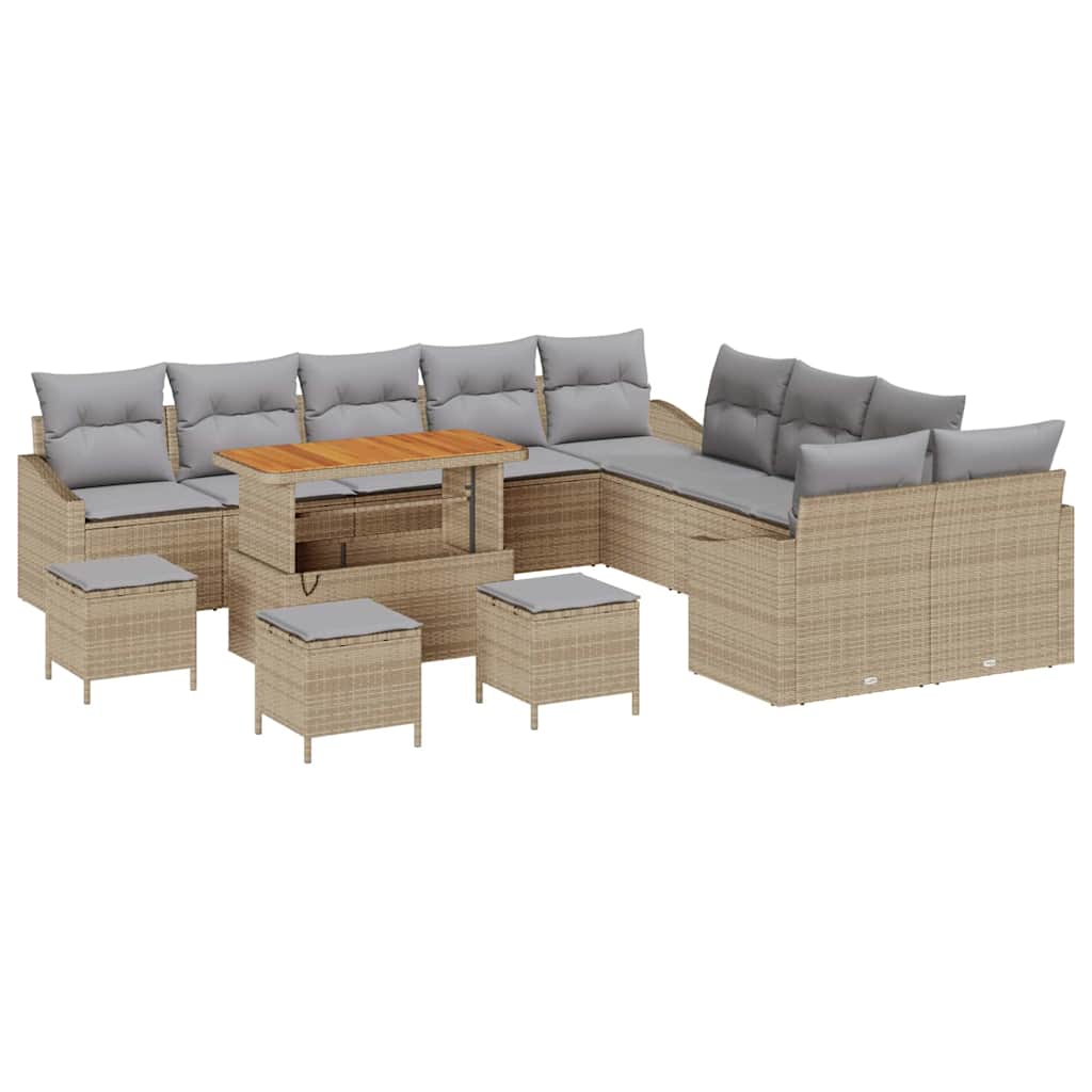 Conjunto de Sofá de Jardim 14 pcs Bege Rattan Sintético