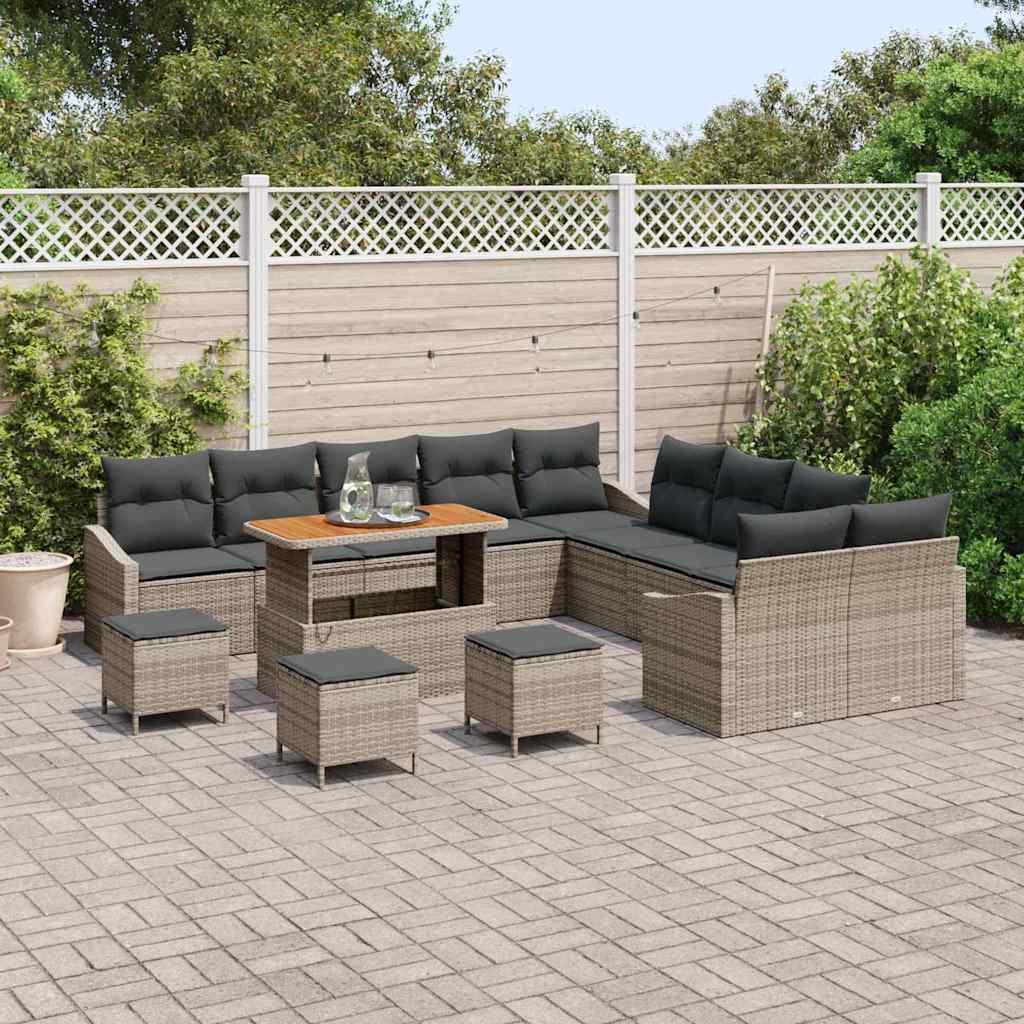 Conjunto de Sofá de Jardim 14 pcs Cinzeto Rattan Sintético