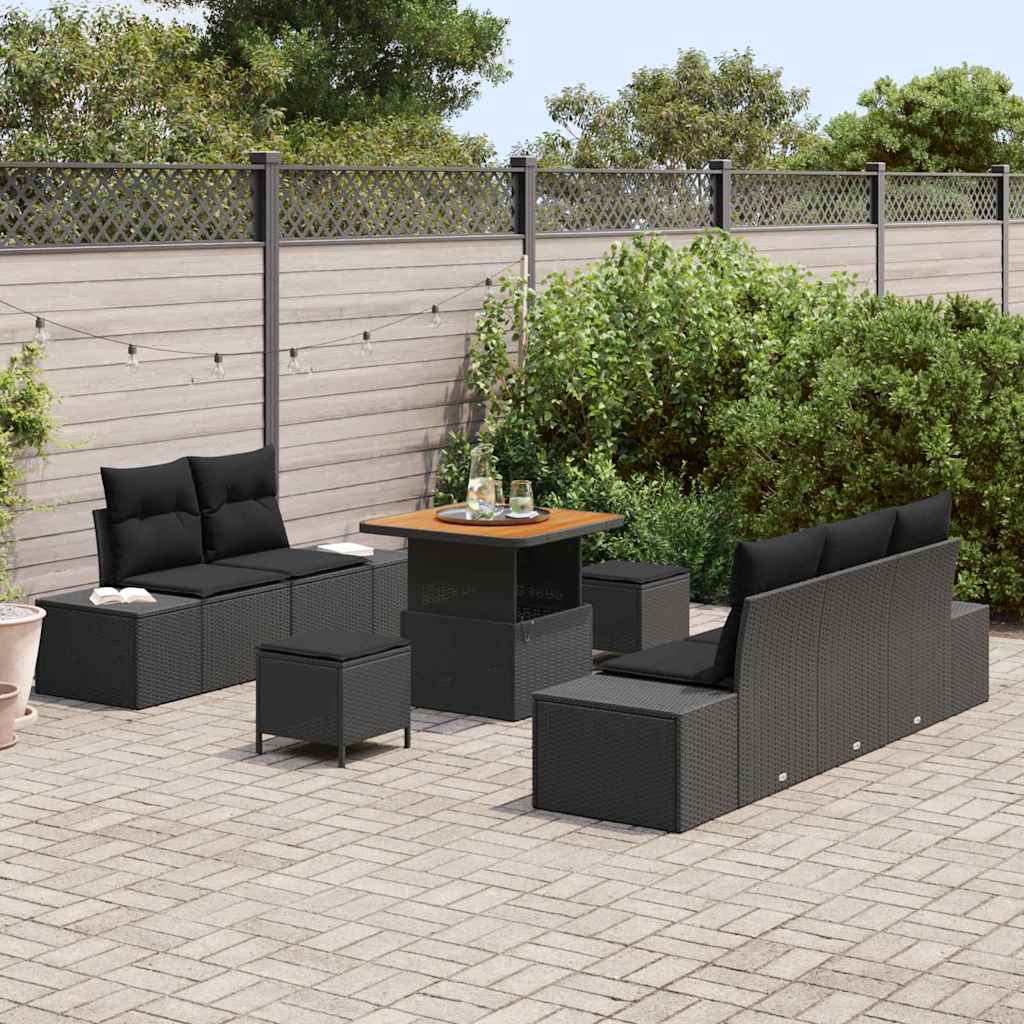 Conjunto de Sofá de Jardim 8 pcs Preto Rattan Sintético