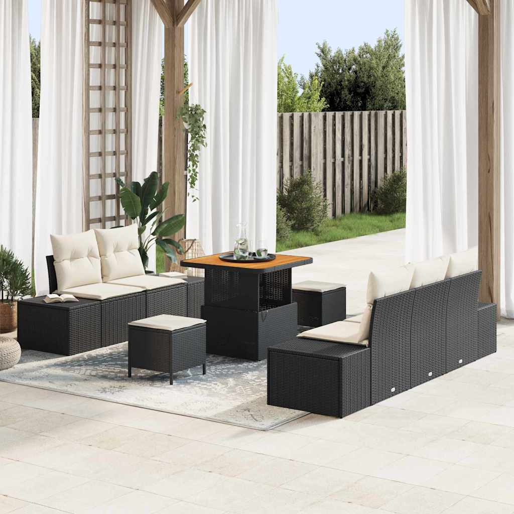 Conjunto de Sofá de Jardim 8 pcs Preto Rattan Sintético