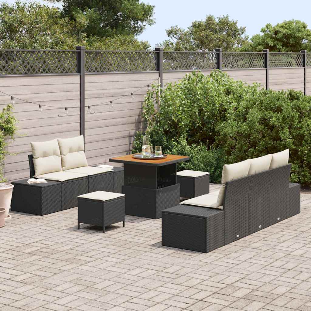 Conjunto de Sofá de Jardim 8 pcs Preto Rattan Sintético
