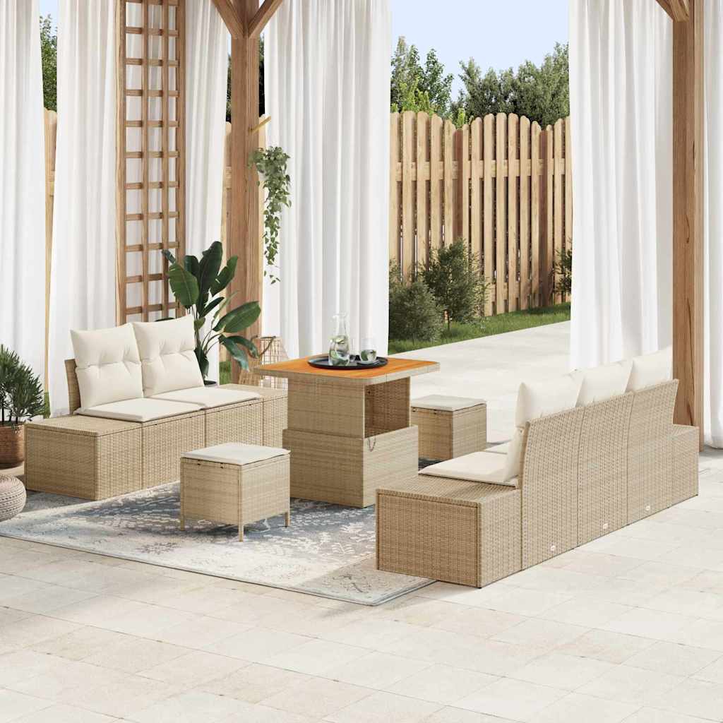 Conjunto de Sofá de Jardim 8 pcs Bege Rattan Sintético