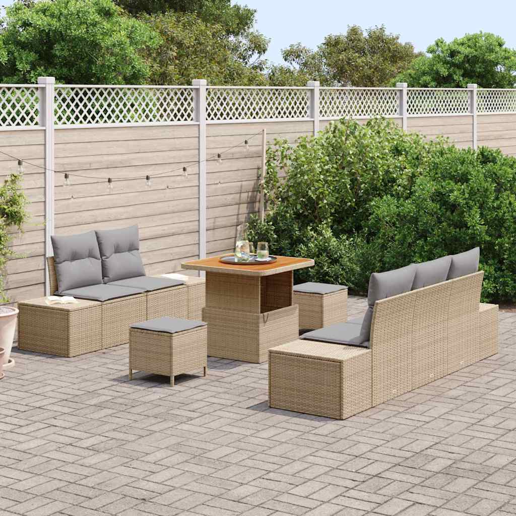 Conjunto de Sofá de Jardim 8 pcs Bege Rattan Sintético