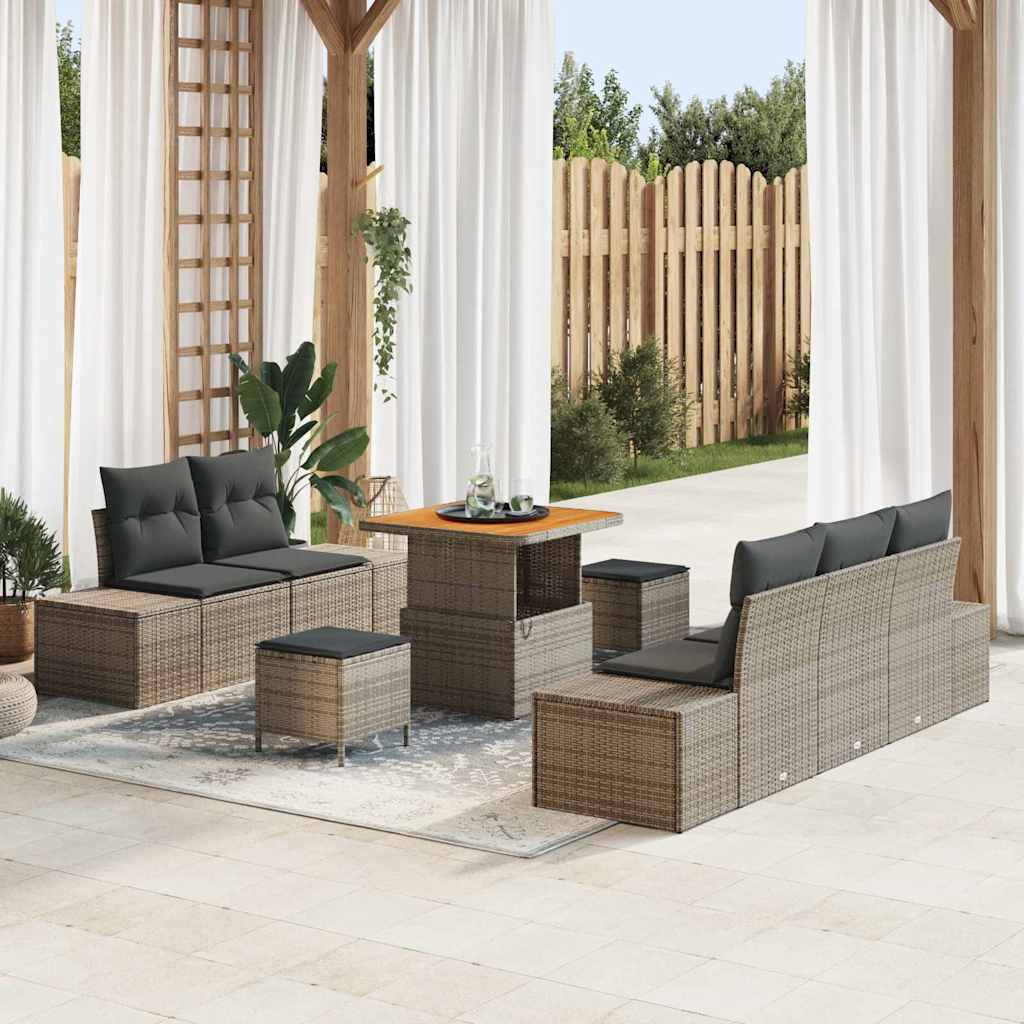 Conjunto de Sofá de Jardim 8 pcs Cinzeto Rattan Sintético