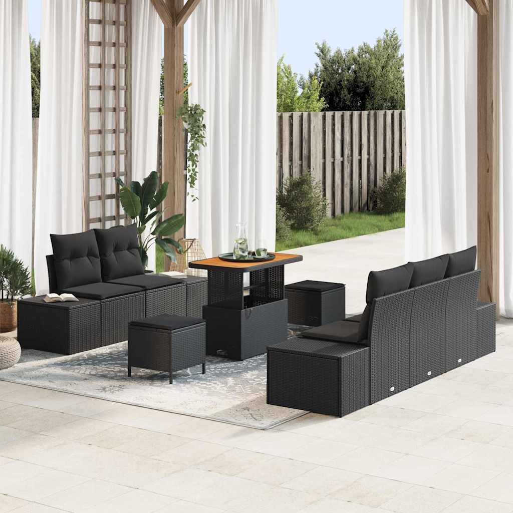 Conjunto de Sofá de Jardim 8 pcs Preto Rattan Sintético