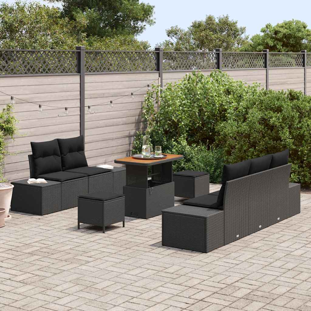 Conjunto de Sofá de Jardim 8 pcs Preto Rattan Sintético